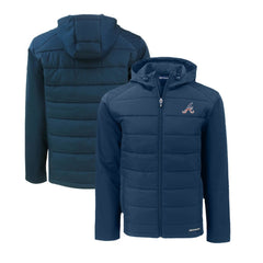 Atlanta Braves Cutter & Buck Stars & Stripes Evoke Hybrid Eco Softshell Recycled Full-Zip Hoodie Jacket Navy