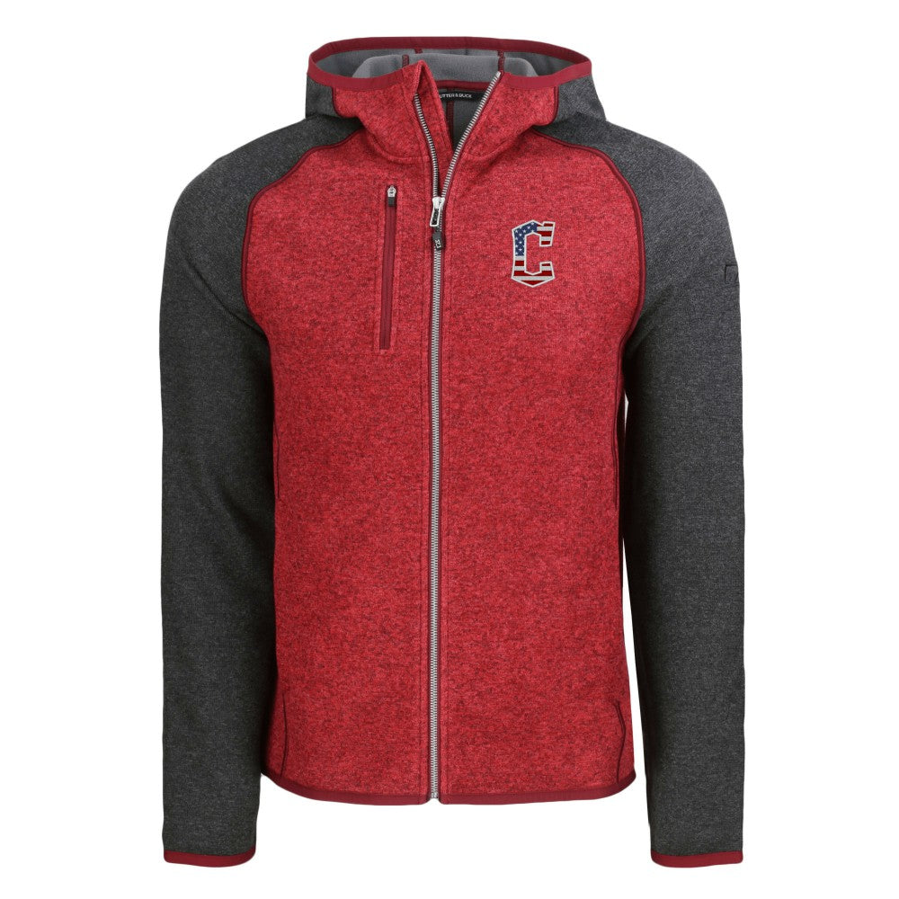 Cleveland Guardians Cutter & Buck Stars & Stripes Mainsail Sweater-Knit Full-Zip Hoodie Heather Red/Heather Charcoal