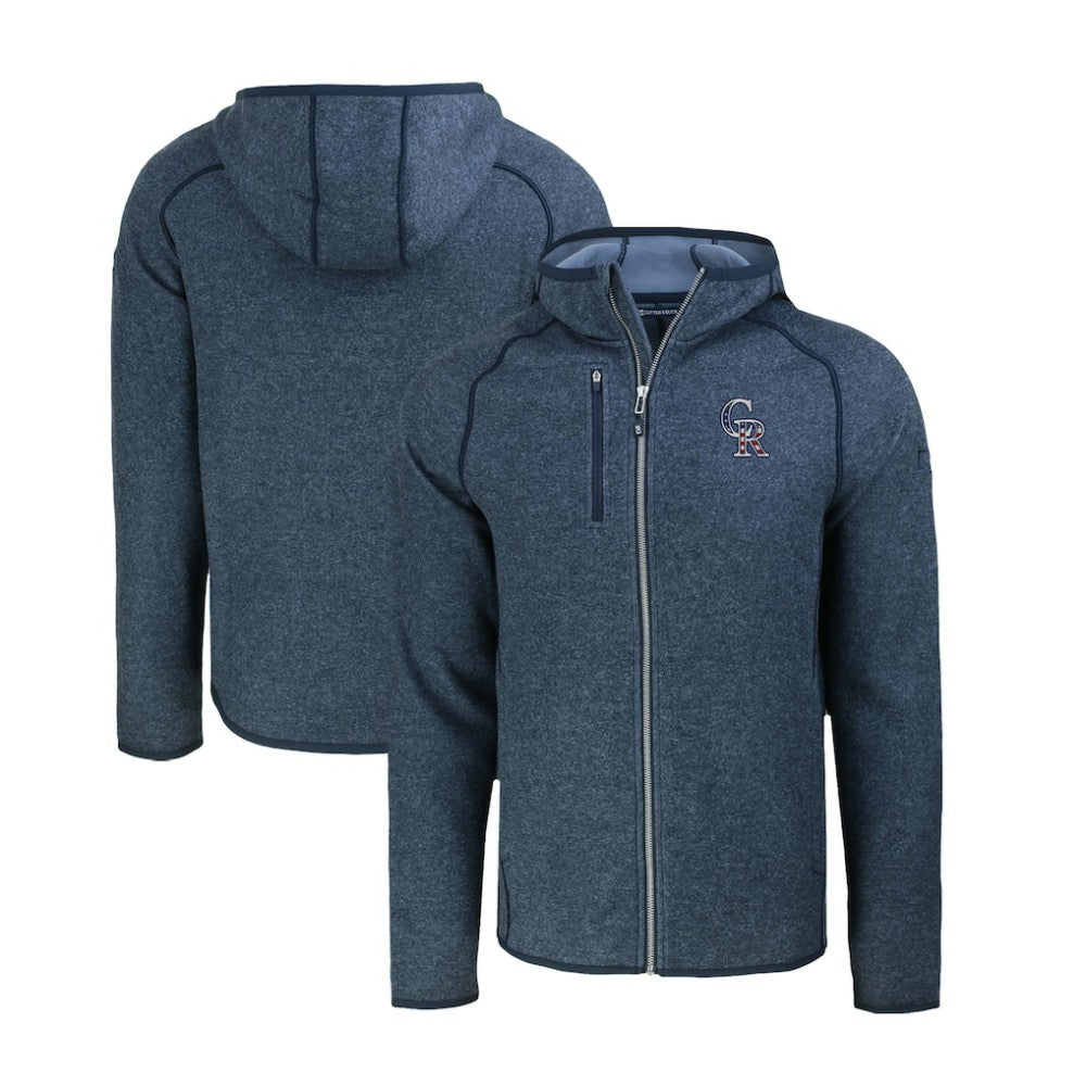 Colorado Rockies Cutter & Buck Stars & Stripes Mainsail Sweater-Knit Full-Zip Hoodie Heather Navy