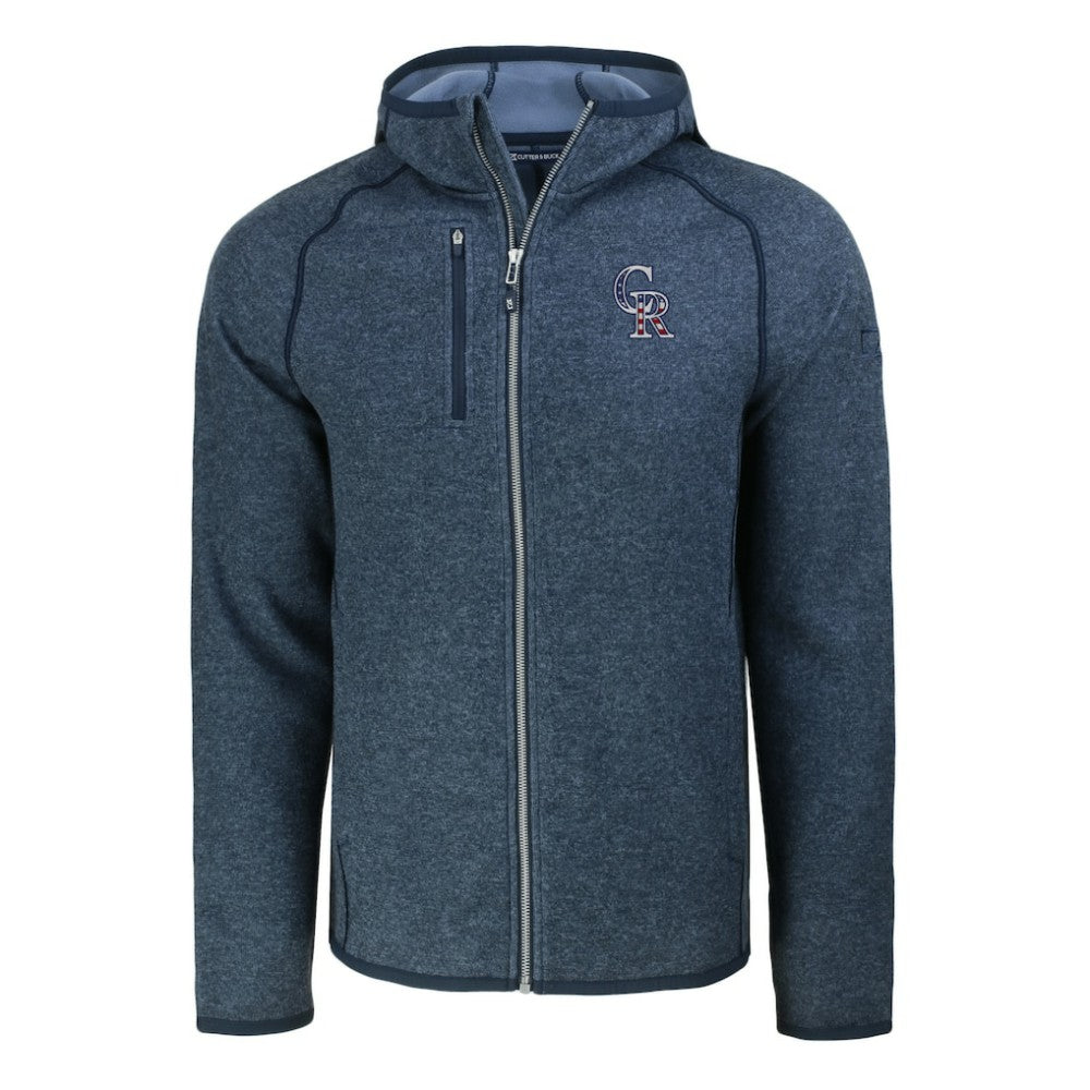 Colorado Rockies Cutter & Buck Stars & Stripes Mainsail Sweater-Knit Full-Zip Hoodie Heather Navy