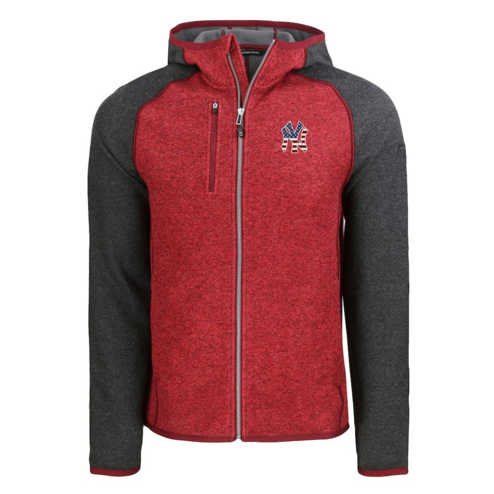 New York Yankees Cutter & Buck Stars & Stripes Mainsail Sweater-Knit Full-Zip Hoodie Heather Red/Heather Charcoal