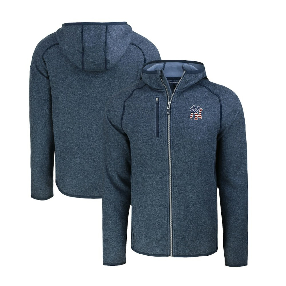 New York Yankees Cutter & Buck Stars & Stripes Mainsail Sweater-Knit Full-Zip Hoodie Heather Navy