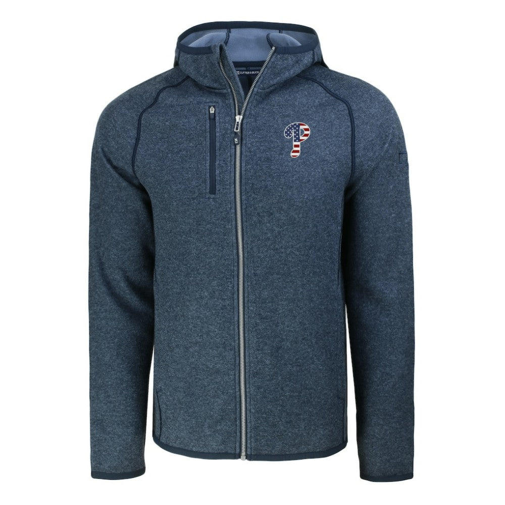 Philadelphia Phillies Cutter & Buck Stars & Stripes Mainsail Sweater-Knit Full-Zip Hoodie Heather Navy