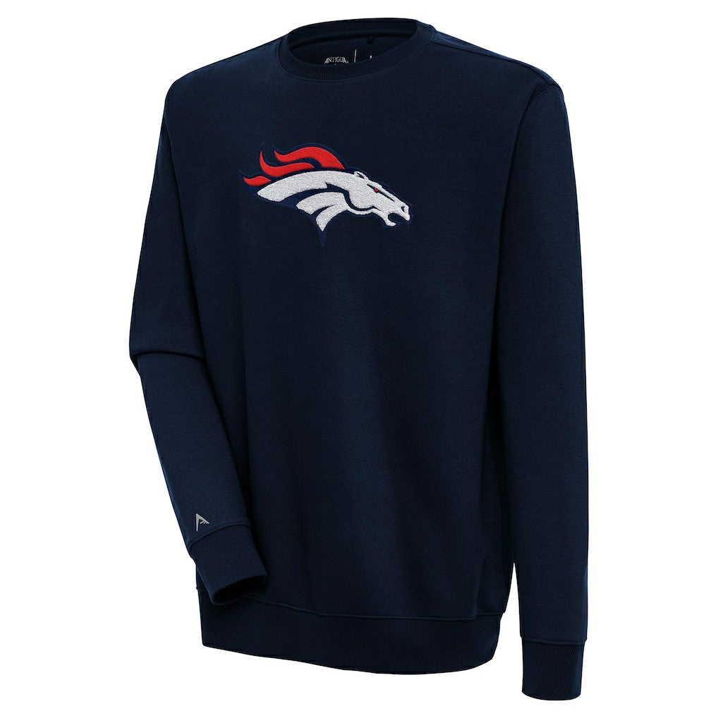 Denver Broncos Antigua Victory Crewneck Pullover Sweatshirt - Navy on sale
