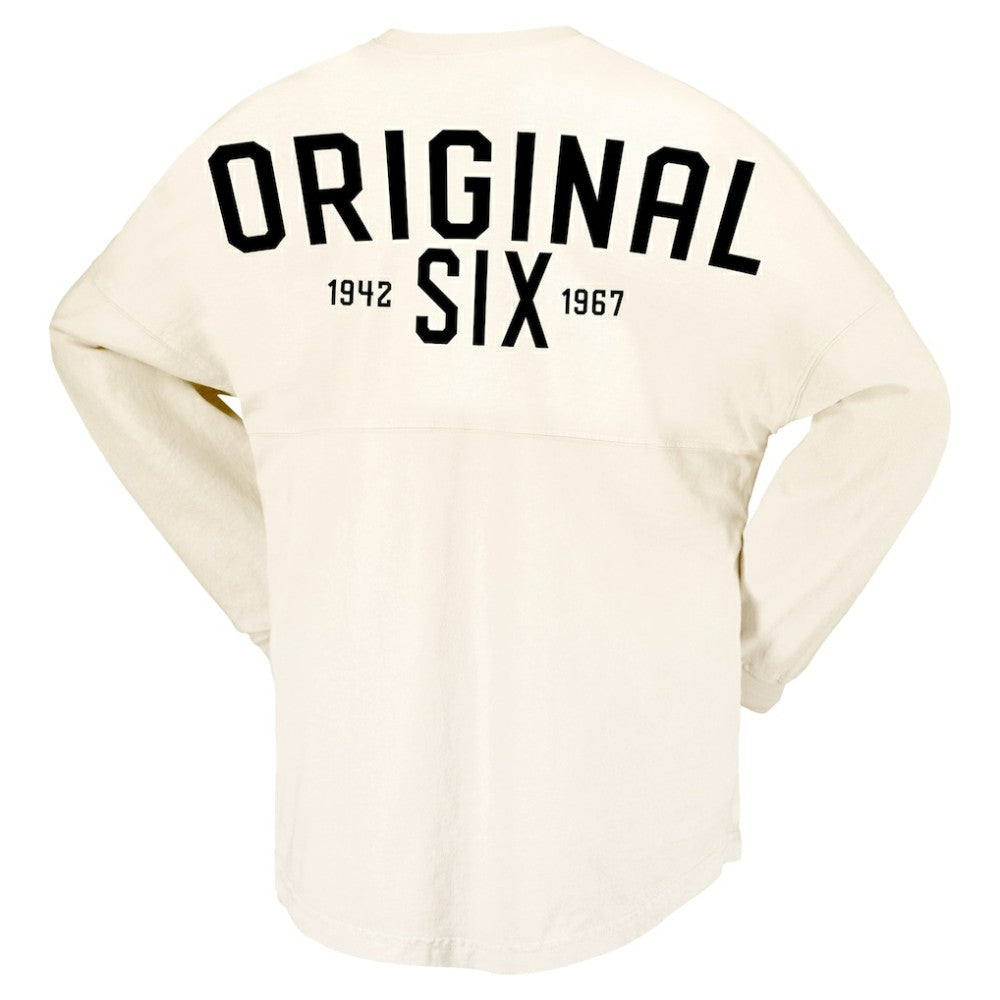 Montreal Canadiens Fanatics Women's Original Six Lace-Up Spirit Jersey Long Sleeve T-Shirt - Cream T-shirts