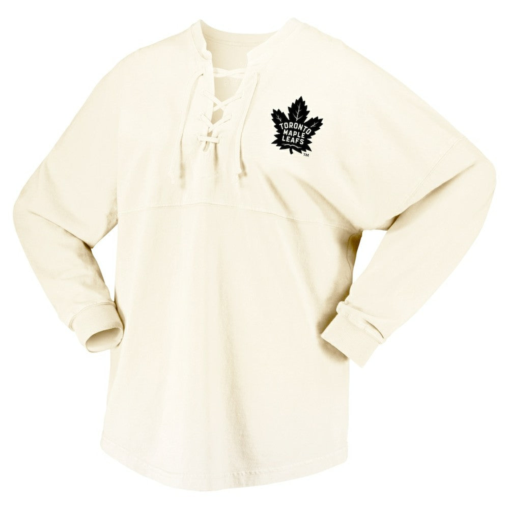 Toronto Maple Leafs Fanatics Women's Original Six Lace-Up Spirit Jersey Long Sleeve T-Shirt - Cream T-shirts