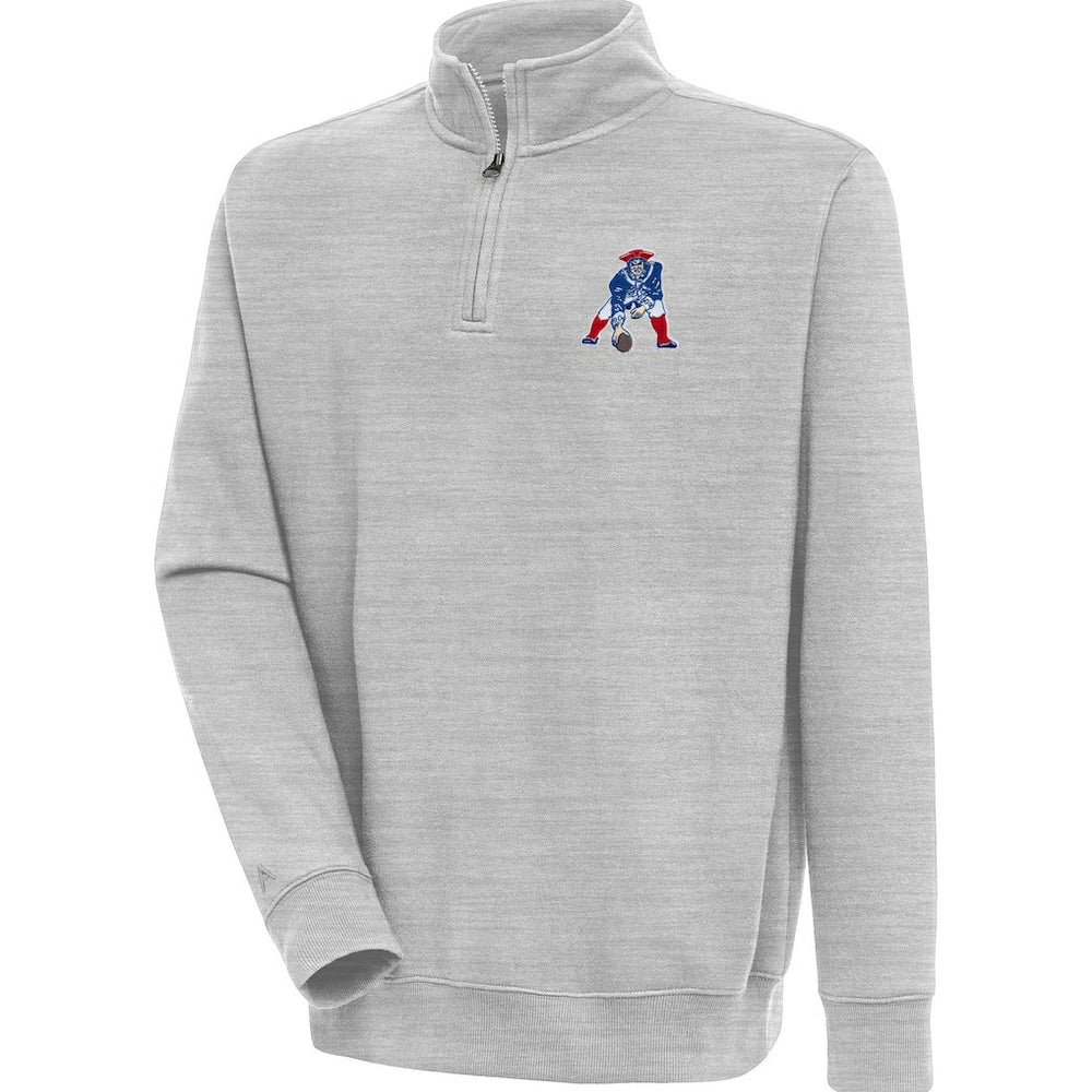 New England Patriots Adult Throwback Logo Victory Quarter-Zip Pullover Top - Heather Gray for sale