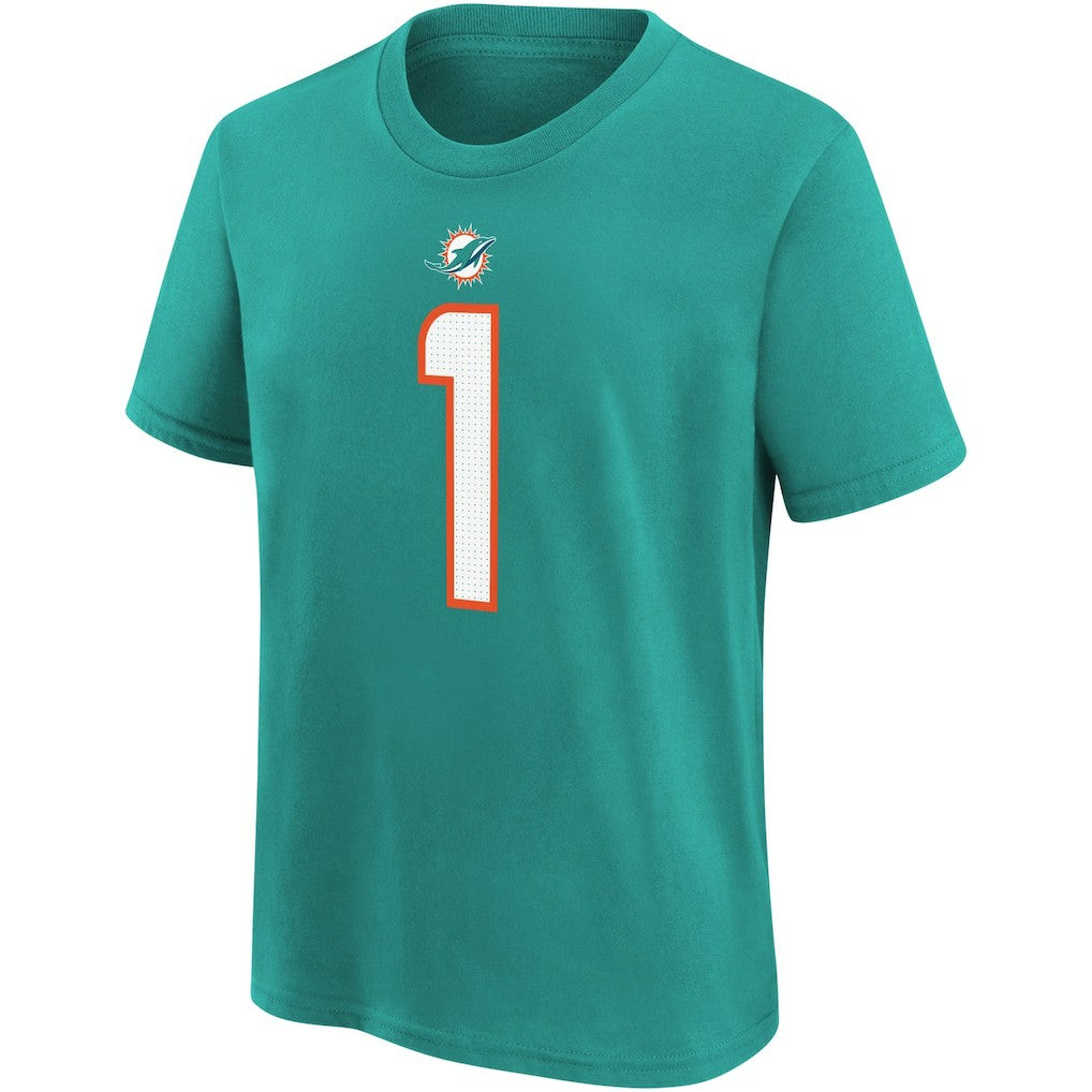 Tua Tagovailoa Miami Dolphins Youth Player Name & Number T-Shirt - Aqua on sale