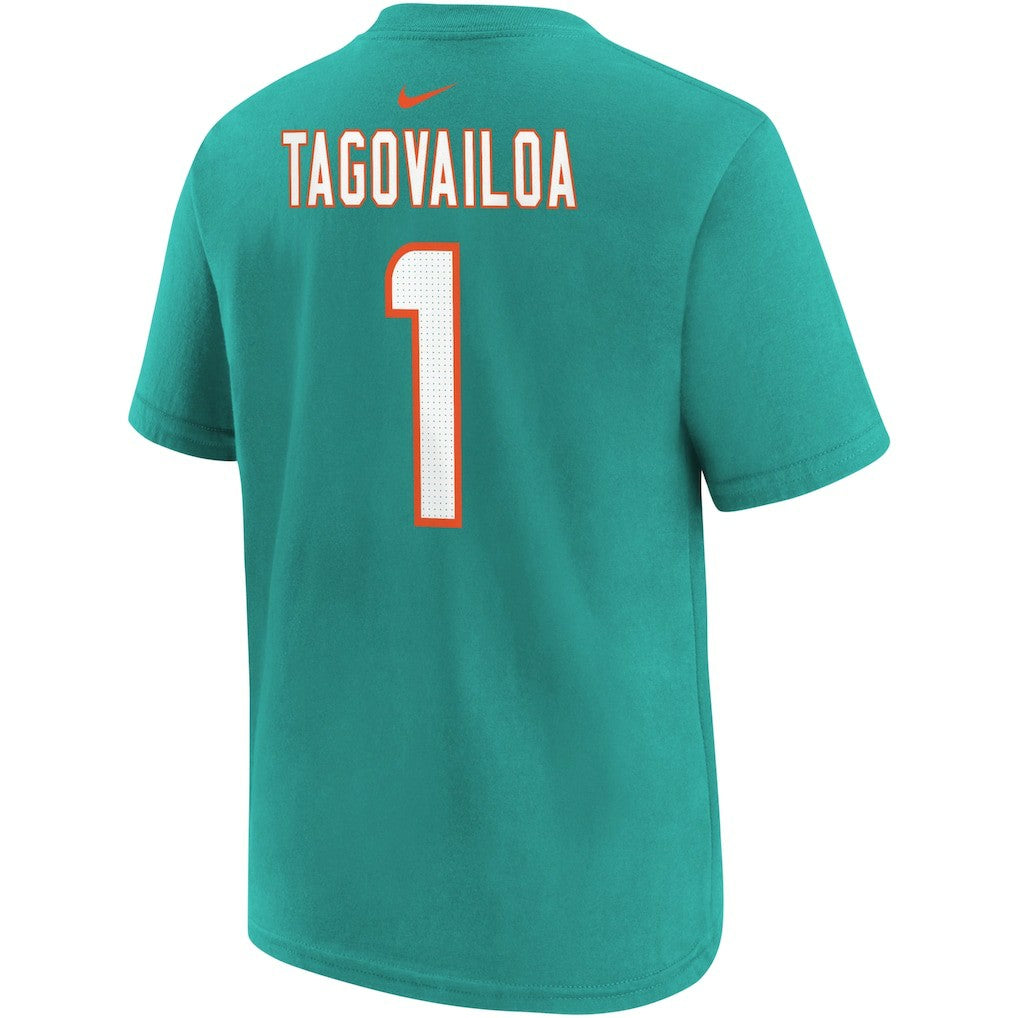 Tua Tagovailoa Miami Dolphins Youth Player Name & Number T-Shirt - Aqua on sale