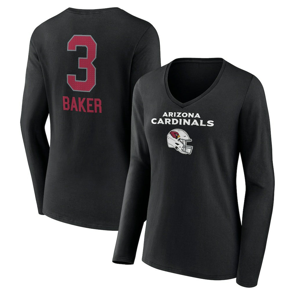 Budda Baker Arizona Cardinals Women's Team Wordmark Player Name & Number Long Sleeve V-Neck T-Shirt - Black on sale