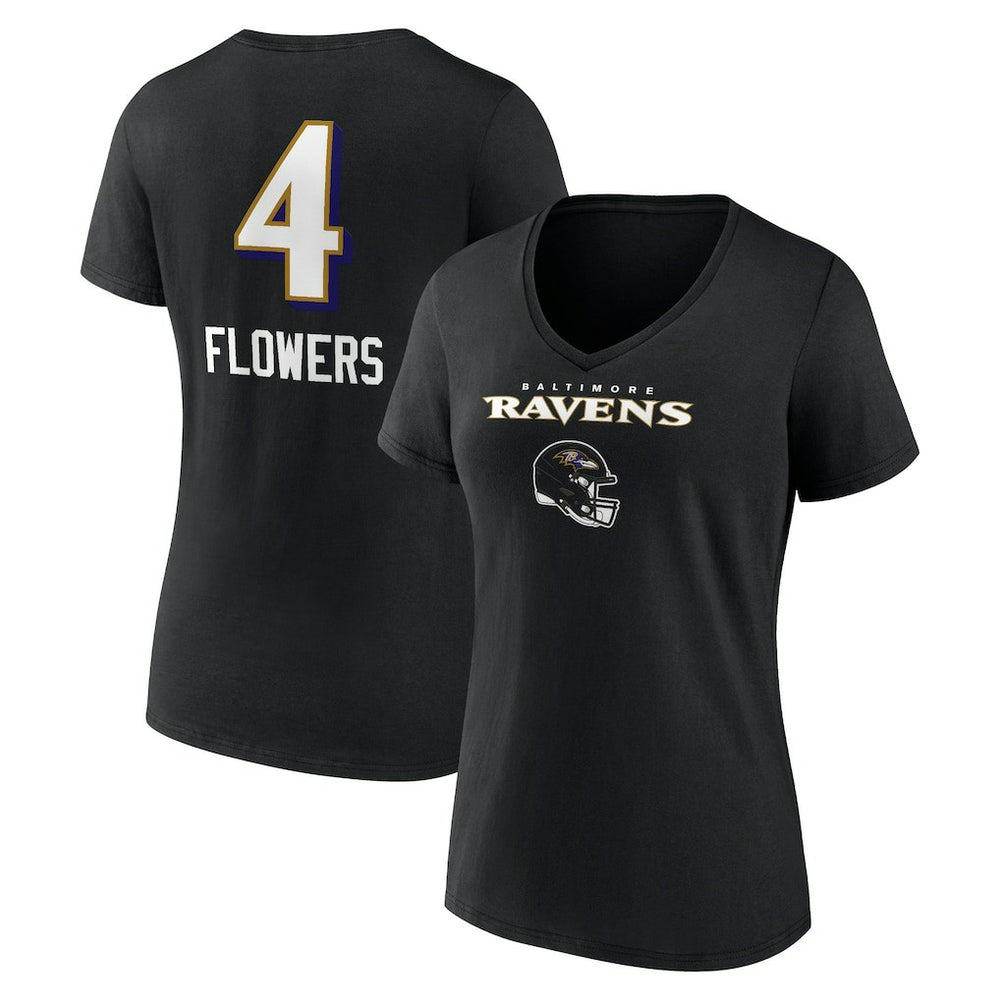 Zay Flowers Baltimore Ravens Women's Team Wordmark Player Name & Number V-Neck T-Shirt - Black outlet