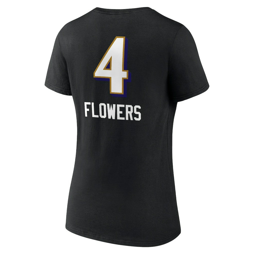 Zay Flowers Baltimore Ravens Women's Team Wordmark Player Name & Number V-Neck T-Shirt - Black outlet