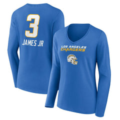 Derwin James Jr. Los Angeles Chargers Women's Team Wordmark Player Name & Number Long Sleeve V-Neck T-Shirt - Powder Blue on sale