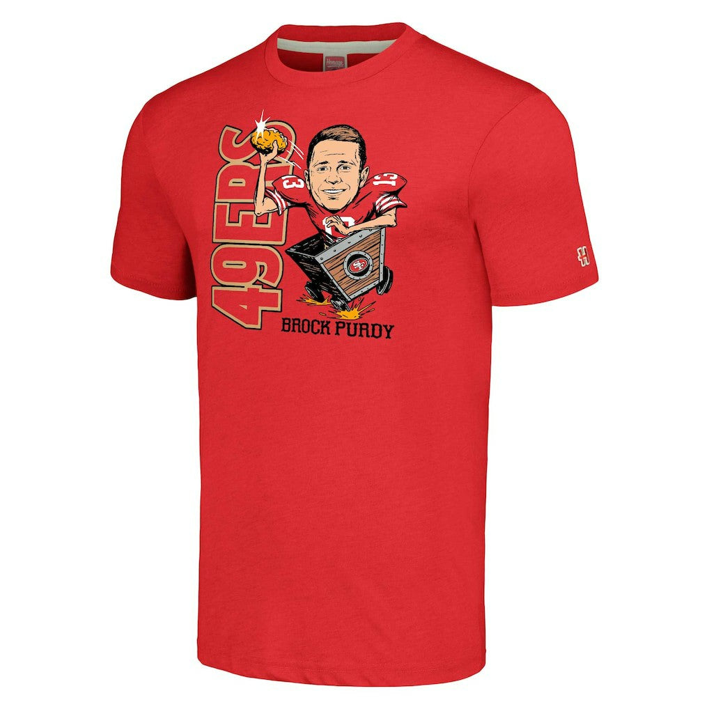 Brock Purdy San Francisco 49ers Homage Unisex Caricature Player Tri-Blend T-Shirt - Scarlet discount