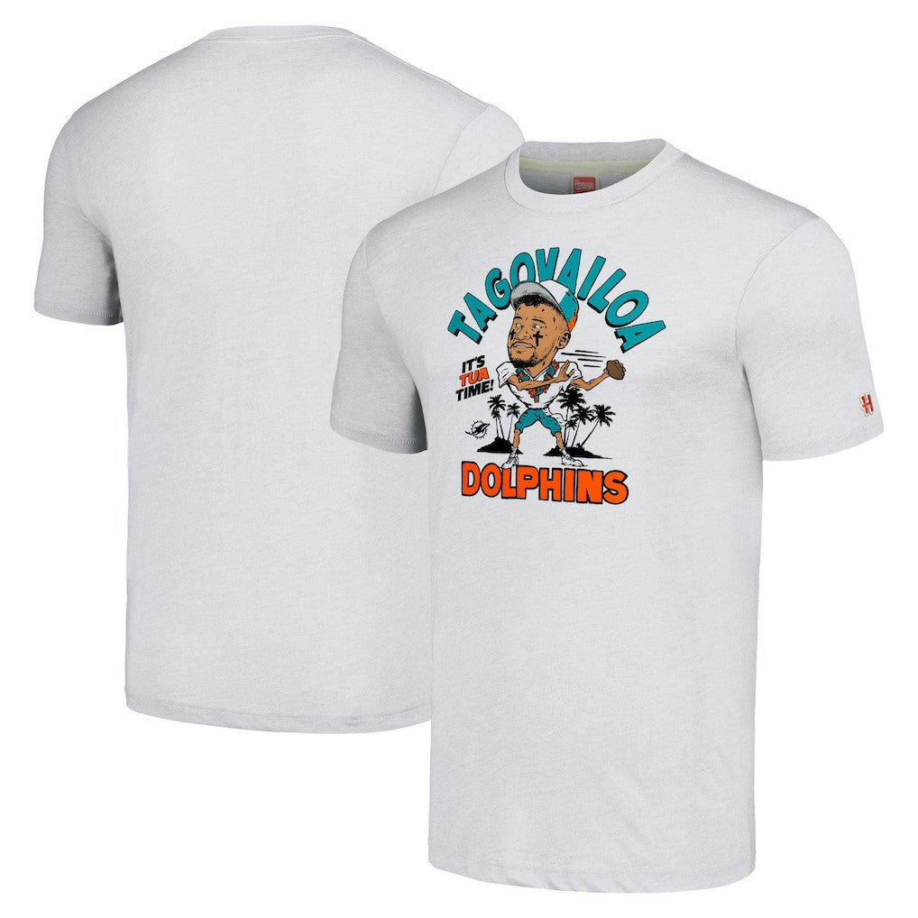 Tua Tagovailoa Miami Dolphins Homage Unisex Caricature Player Tri-Blend T-Shirt - Ash outlet