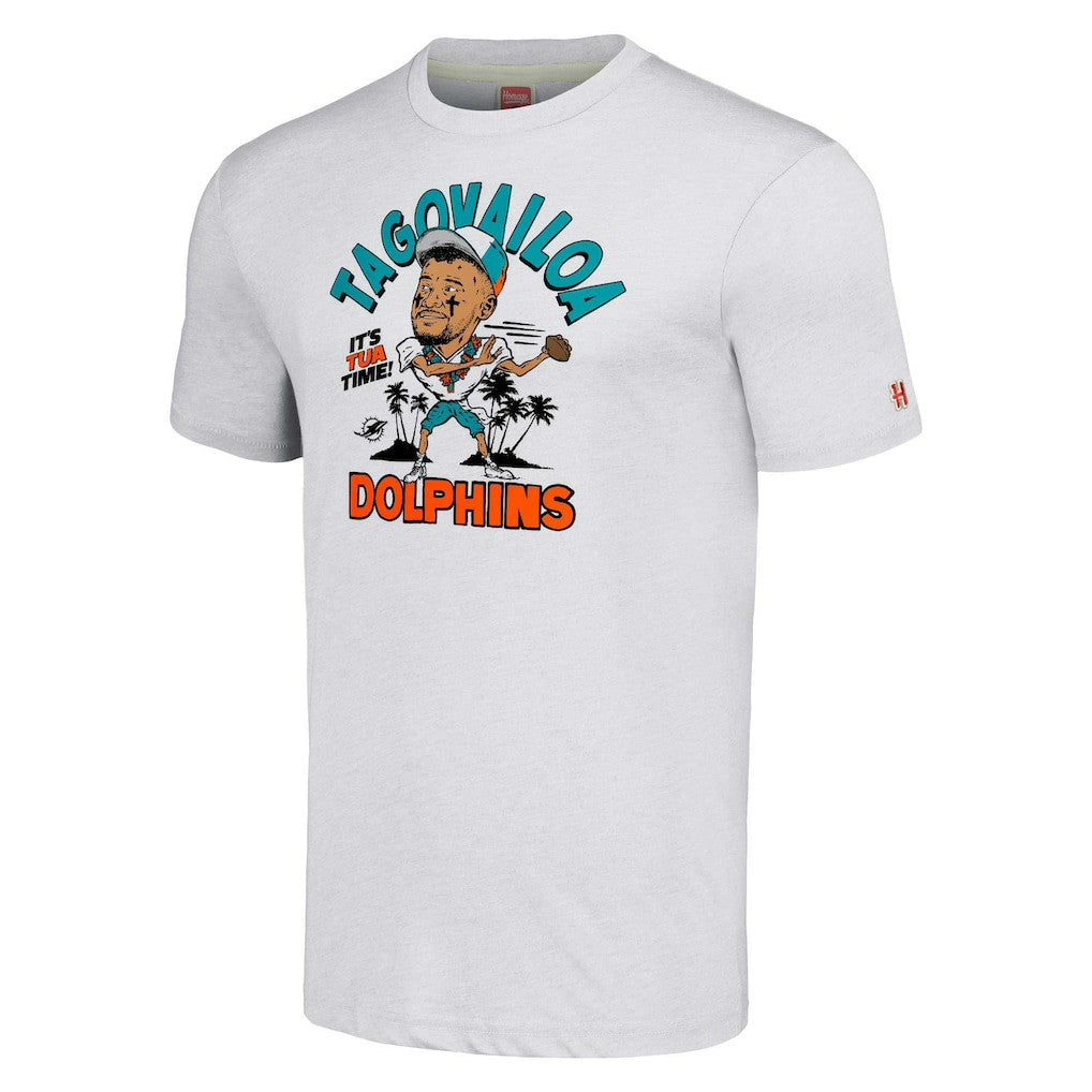 Tua Tagovailoa Miami Dolphins Homage Unisex Caricature Player Tri-Blend T-Shirt - Ash outlet