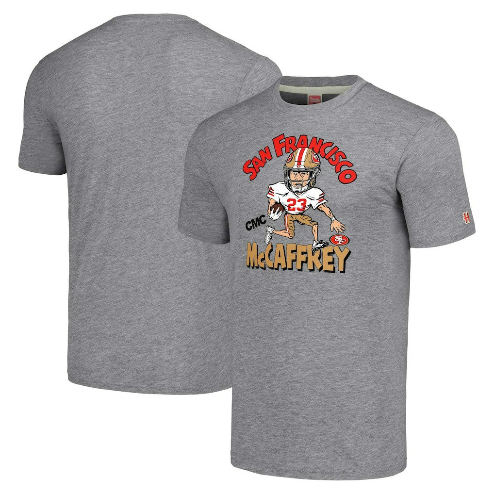 Christian McCaffrey San Francisco 49ers Homage Unisex Caricature Player Tri-Blend T-Shirt - Gray on sale