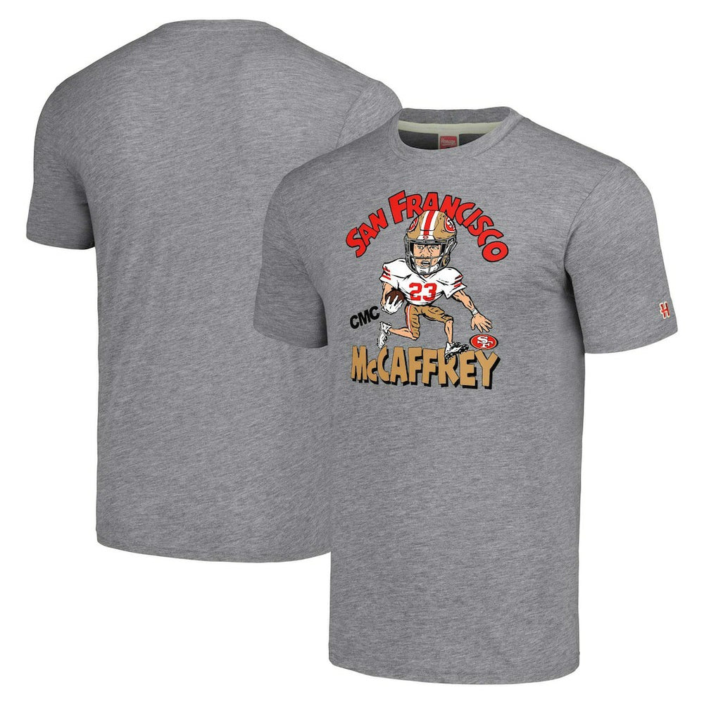 Christian McCaffrey San Francisco 49ers Homage Unisex Caricature Player Tri-Blend T-Shirt - Gray on sale