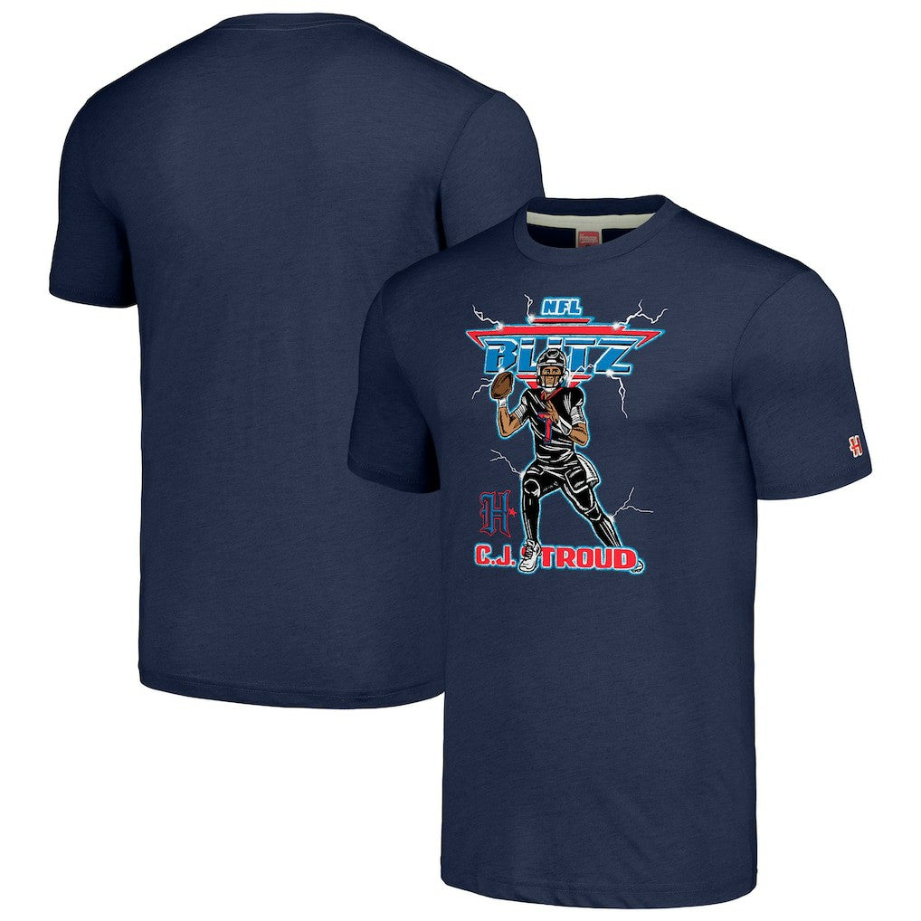 C.J. Stroud Houston Texans Homage Unisex NFL Blitz Player Tri-Blend T-Shirt - Heathered Navy online