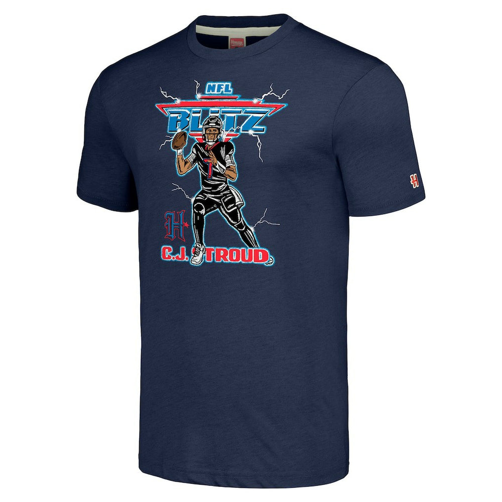 C.J. Stroud Houston Texans Homage Unisex NFL Blitz Player Tri-Blend T-Shirt - Heathered Navy online