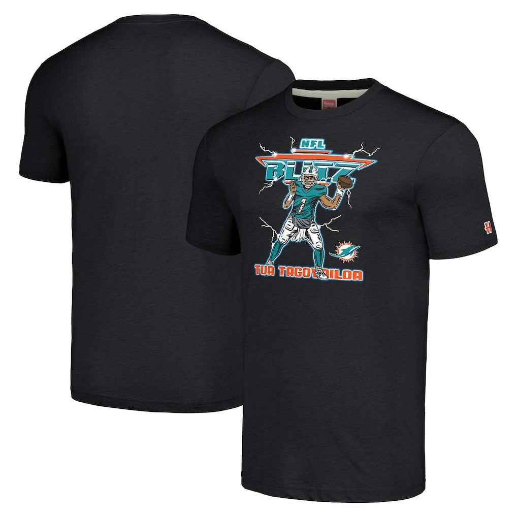 Tua Tagovailoa Miami Dolphins Homage Unisex NFL Blitz Player Tri-Blend T-Shirt - Heathered Heather Black discount