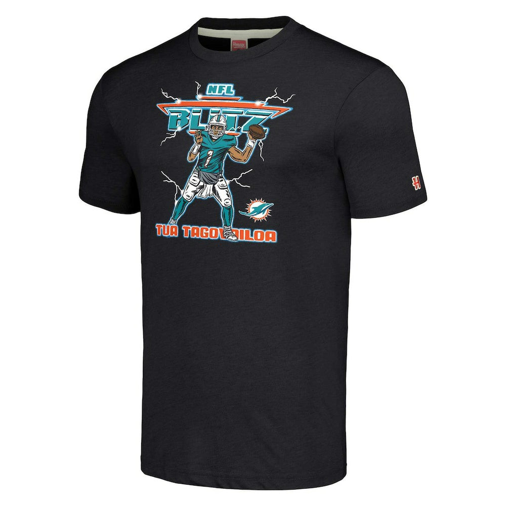 Tua Tagovailoa Miami Dolphins Homage Unisex NFL Blitz Player Tri-Blend T-Shirt - Heathered Heather Black discount