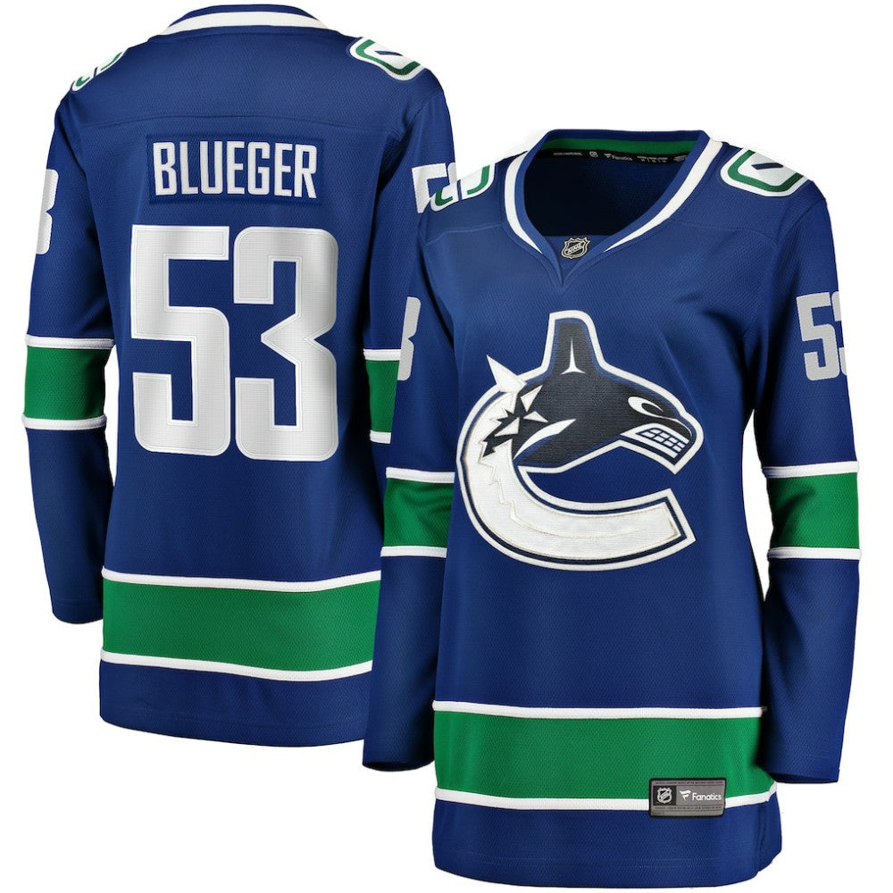 Teddy Blueger Vancouver Canucks Fanatics Women's Home Breakaway Player Jersey - Blue Jerseys