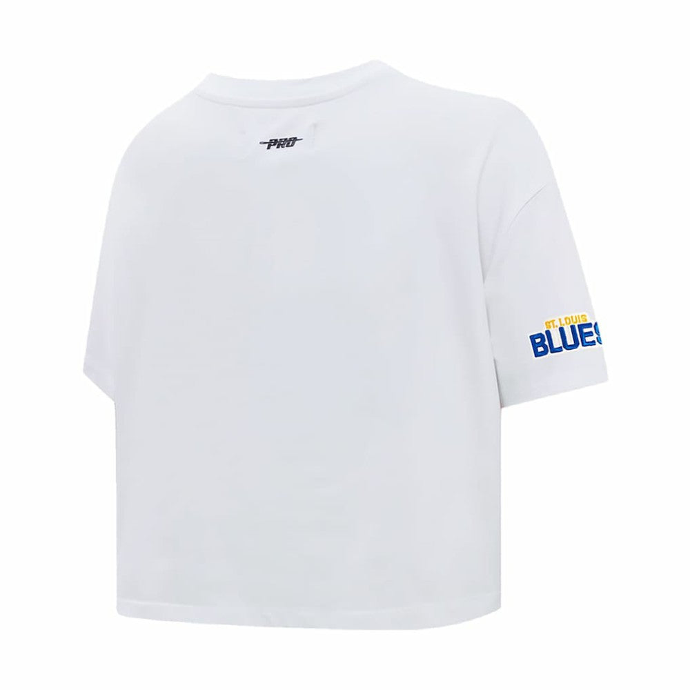 St. Louis Blues Pro Standard Women's Boxy Script Tail Cropped T-Shirt - White T-shirts