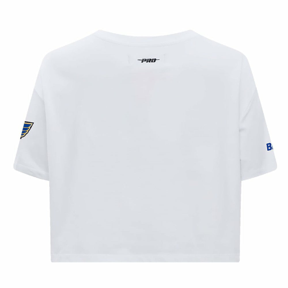 St. Louis Blues Pro Standard Women's Boxy Script Tail Cropped T-Shirt - White T-shirts