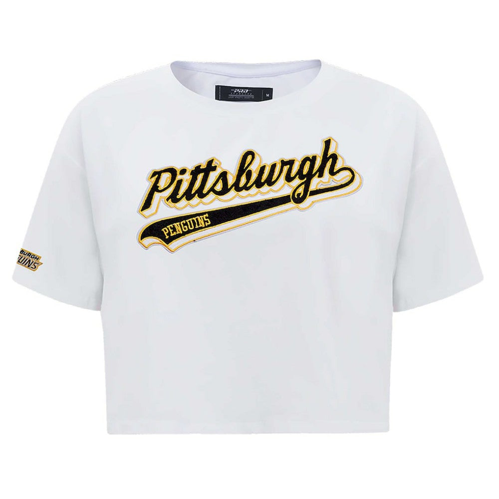 Pittsburgh Penguins Pro Standard Women's Boxy Script Tail Cropped T-Shirt - White T-shirts