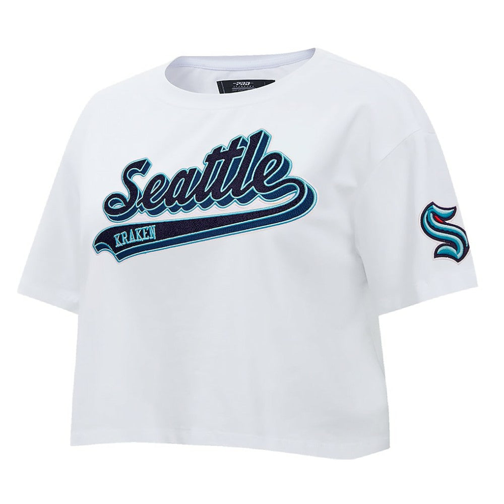 Seattle Kraken Pro Standard Women's Boxy Script Tail Cropped T-Shirt - White T-shirts
