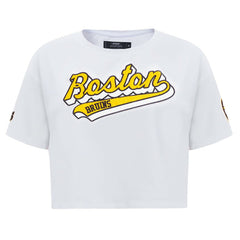Boston Bruins Pro Standard Women's Boxy Script Tail Cropped T-Shirt - White T-shirts