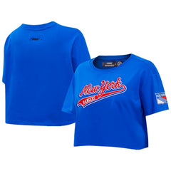 New York Rangers Pro Standard Women's Boxy Script Tail Cropped T-Shirt - Blue T-shirts