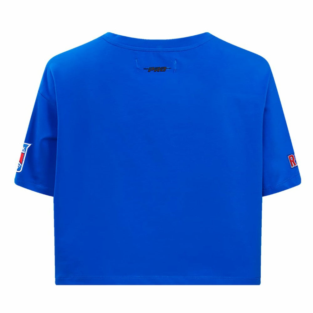 New York Rangers Pro Standard Women's Boxy Script Tail Cropped T-Shirt - Blue T-shirts