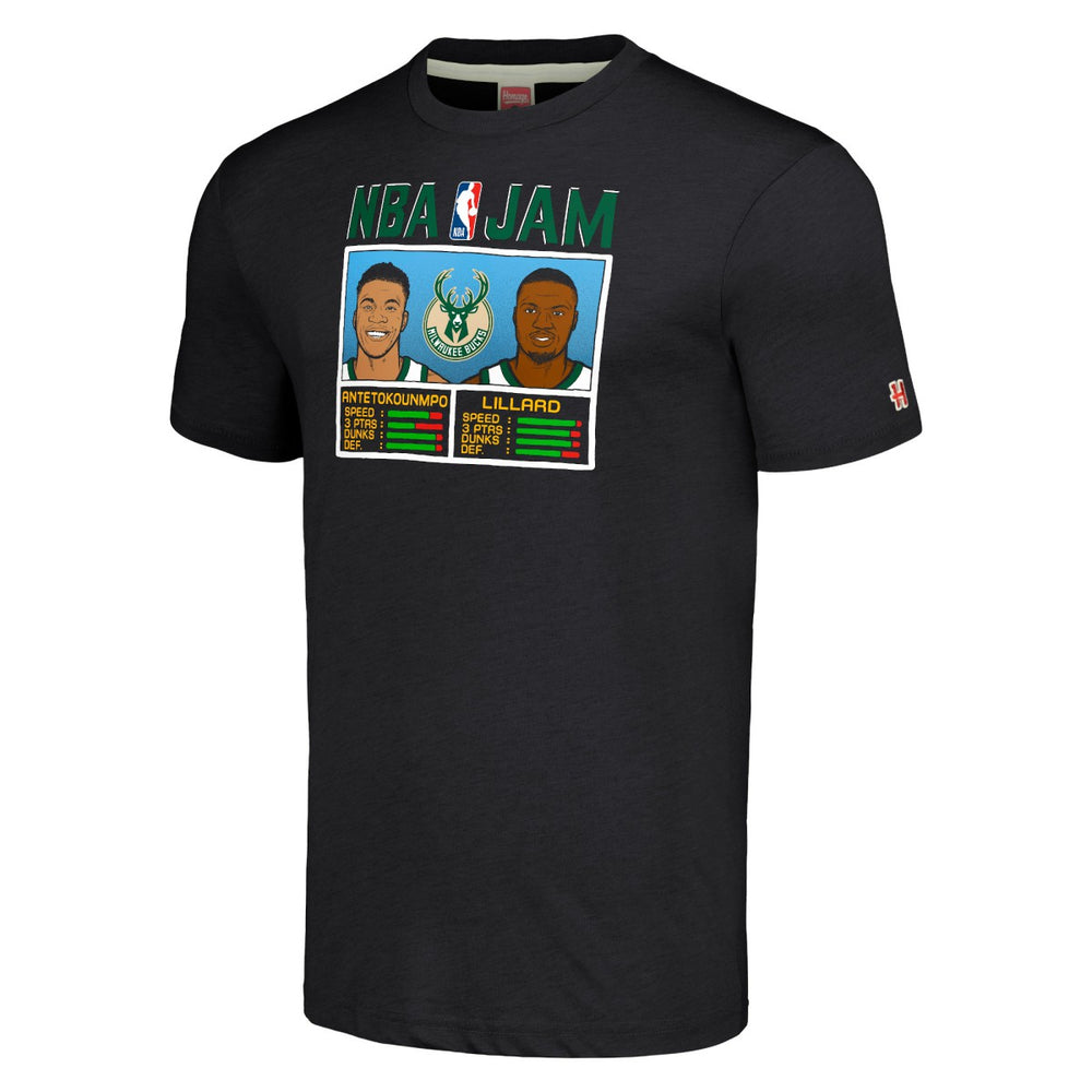 Damian Lillard & Giannis Antetokounmpo Milwaukee Bucks Homage NBA Jam Tri-Blend T-Shirt - Charcoal shop