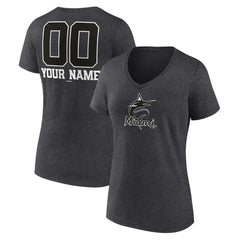 Miami Marlins Women's Personalized Monochrome Name & Number V-Neck T-Shirt Charcoal