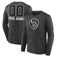 Milwaukee Brewers Personalized Monochrome Name & Number Long Sleeve T-Shirt Charcoal