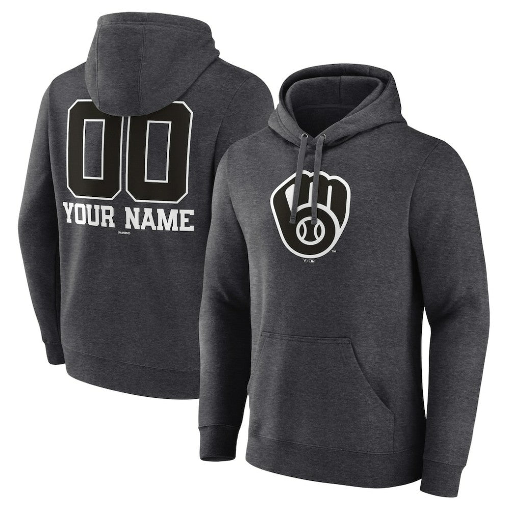 Milwaukee Brewers Personalized Monochrome Name & Number Pullover Hoodie Charcoal