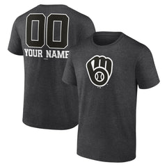 Milwaukee Brewers Personalized Monochrome Name & Number T-Shirt Charcoal