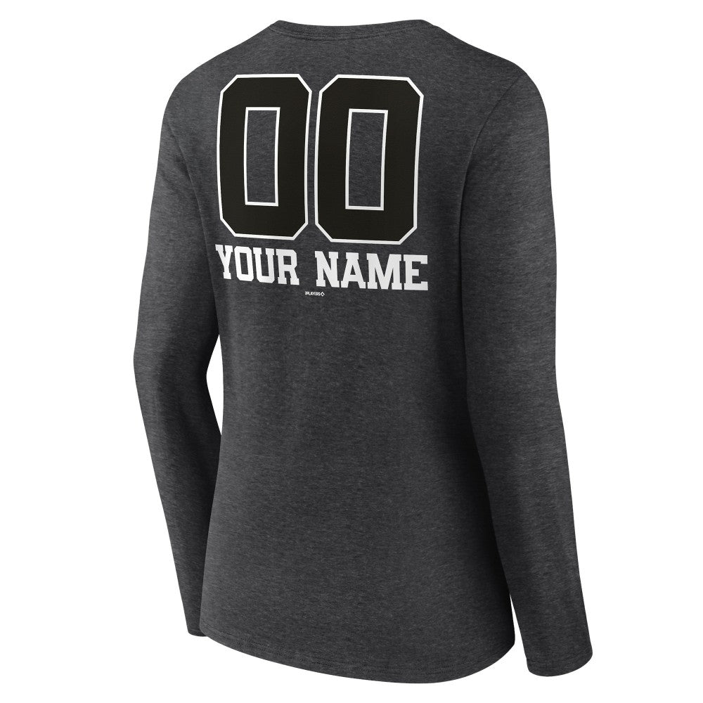 Milwaukee Brewers Women's Personalized Monochrome Name & Number Long Sleeve V-Neck T-Shirt Charcoal