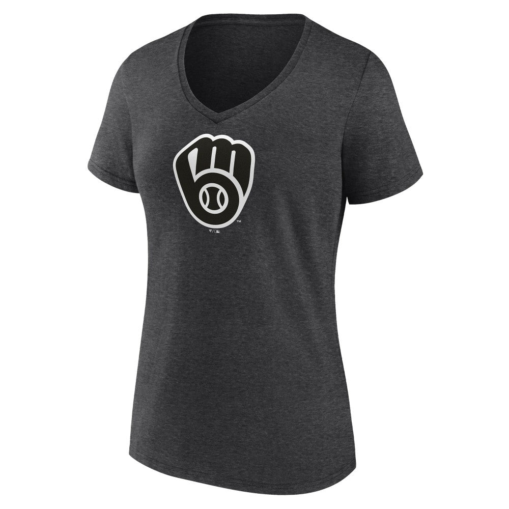 Milwaukee Brewers Women's Personalized Monochrome Name & Number V-Neck T-Shirt Charcoal