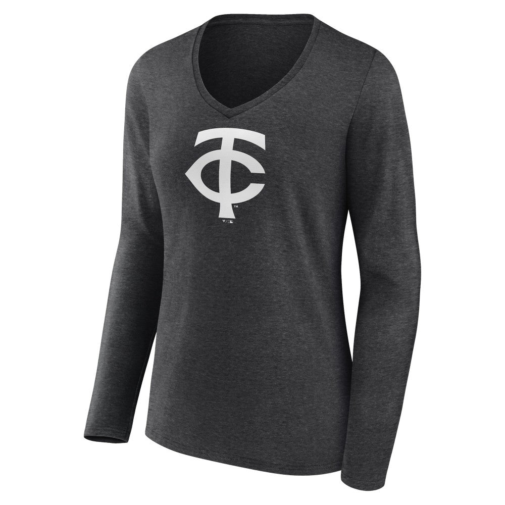 Minnesota Twins Women's Personalized Monochrome Name & Number Long Sleeve V-Neck T-Shirt Charcoal