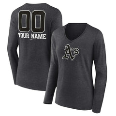 Athletics Women's Personalized Monochrome Name & Number Long Sleeve V-Neck T-Shirt Charcoal