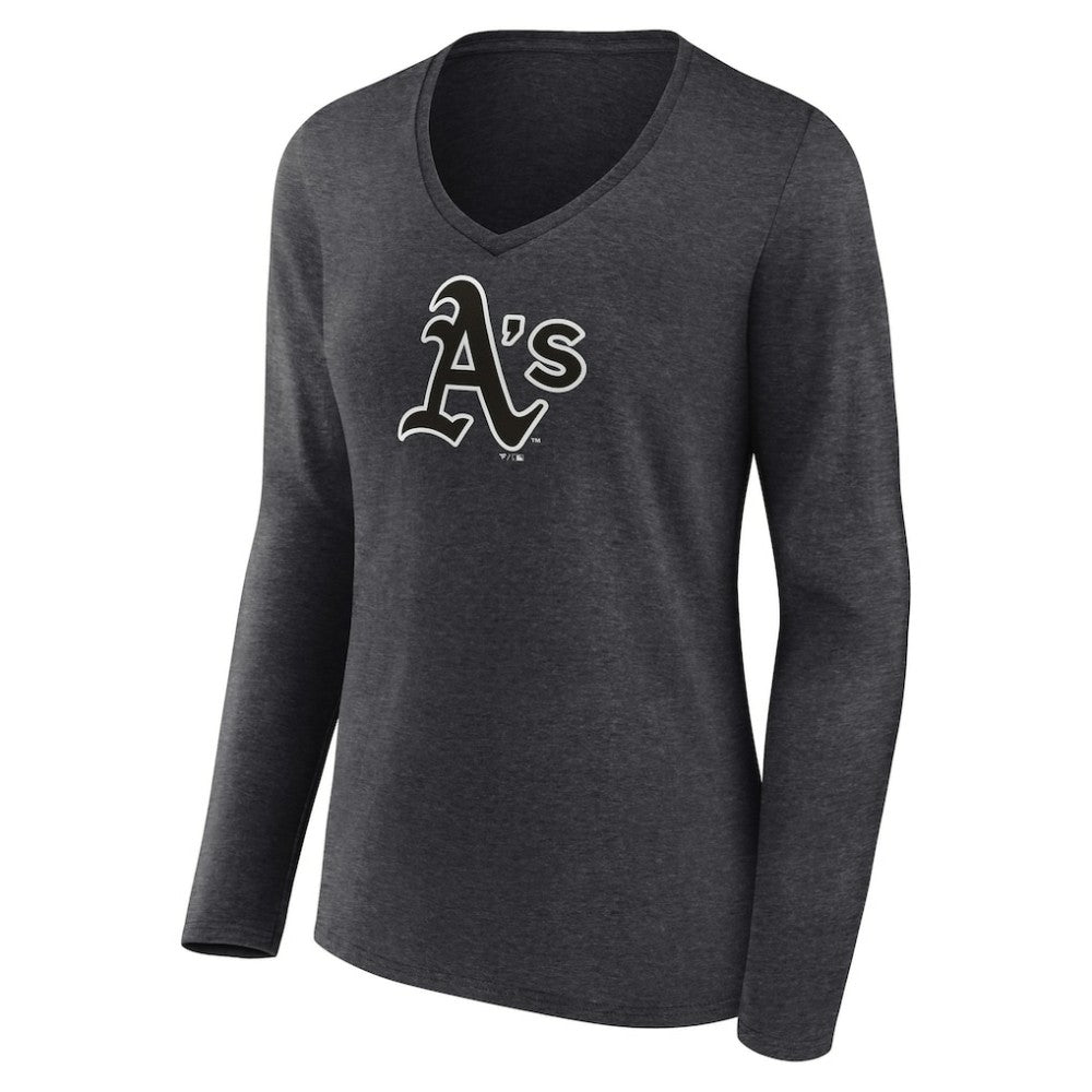 Athletics Women's Personalized Monochrome Name & Number Long Sleeve V-Neck T-Shirt Charcoal