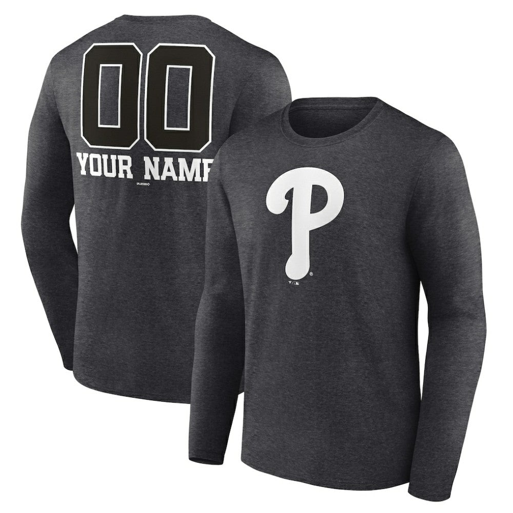 Philadelphia Phillies Personalized Monochrome Name & Number Long Sleeve T-Shirt Charcoal