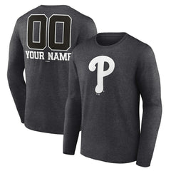 Philadelphia Phillies Personalized Monochrome Name & Number Long Sleeve T-Shirt Charcoal