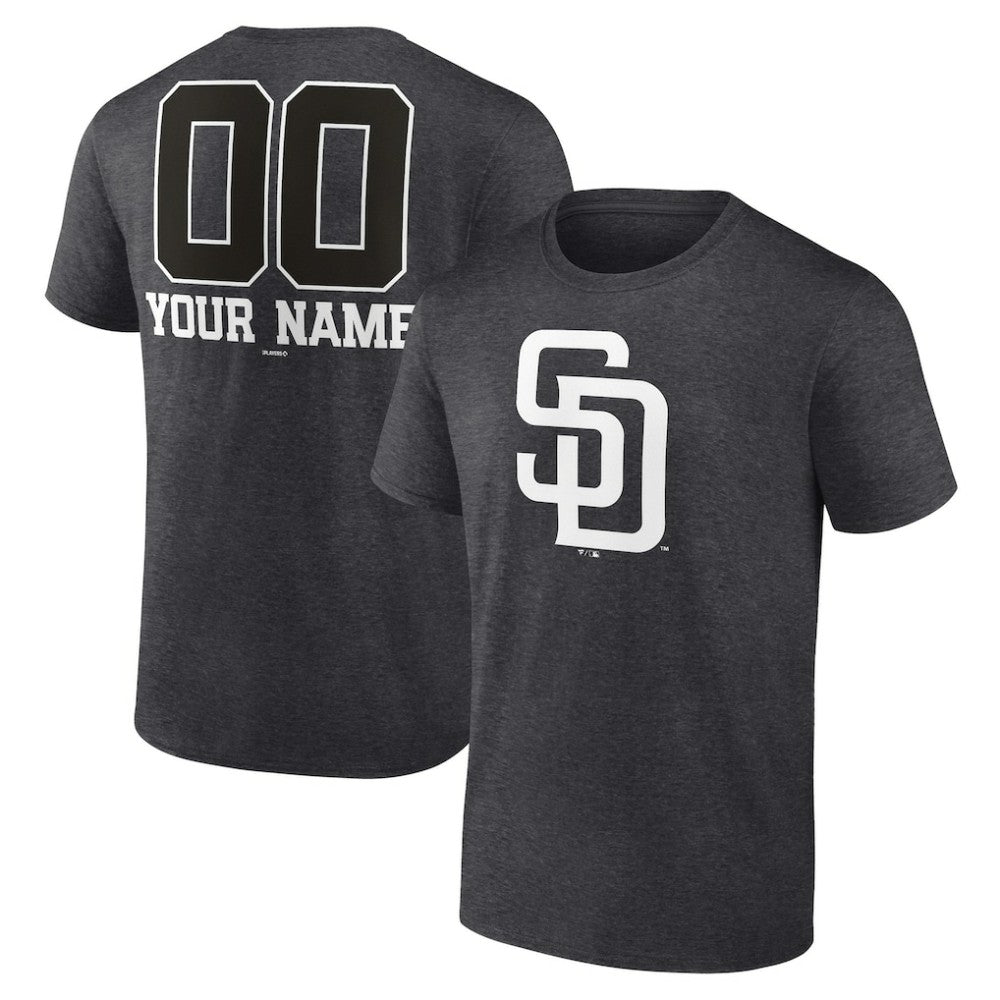 San Diego Padres Personalized Monochrome Name & Number T-Shirt Charcoal