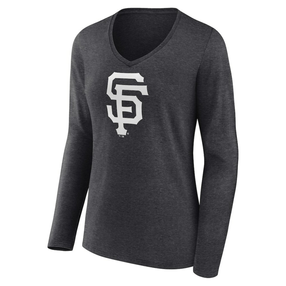 San Francisco Giants Women's Personalized Monochrome Name & Number Long Sleeve V-Neck T-Shirt Charcoal