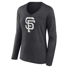 San Francisco Giants Women's Personalized Monochrome Name & Number Long Sleeve V-Neck T-Shirt Charcoal