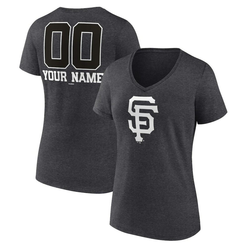 San Francisco Giants Women's Personalized Monochrome Name & Number V-Neck T-Shirt Charcoal